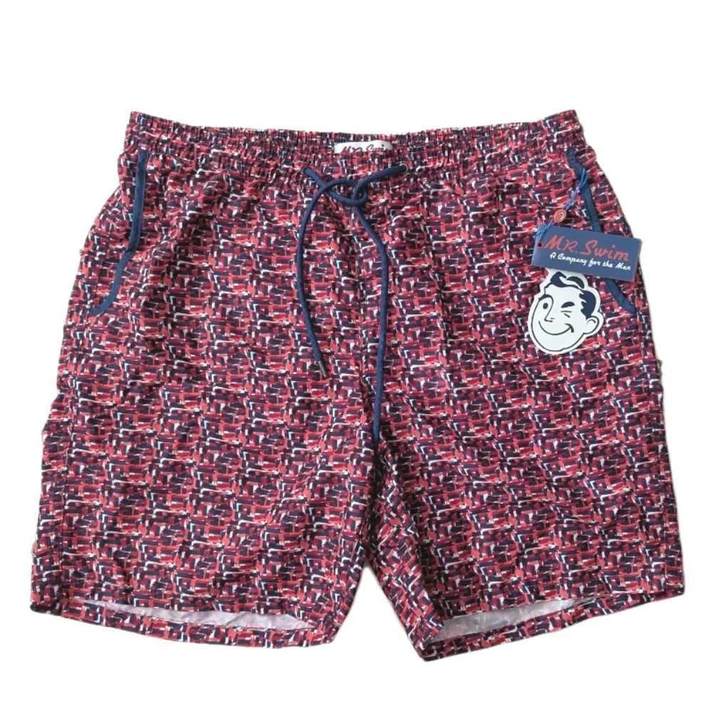Mr.Swim Geo Chevron Red/Orange Mesh Swim Trunk Shorts Size XXL NWT